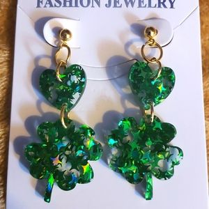 fashion clover dangling heart earrings
